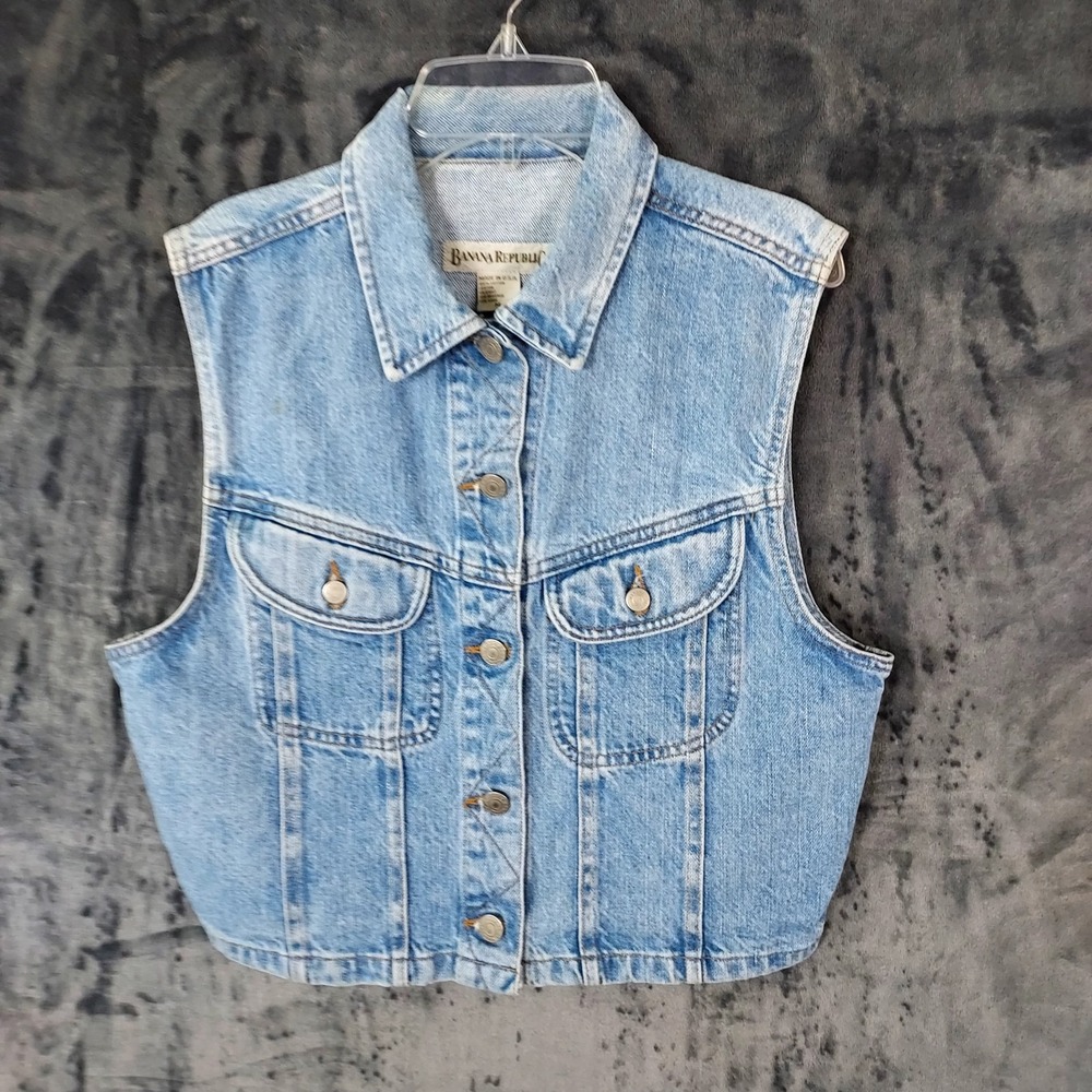Vintage 90s Banana Republic Denim Jean Vest Cropped Retro USA Women's Medium‎ - Picture 3 of 8
